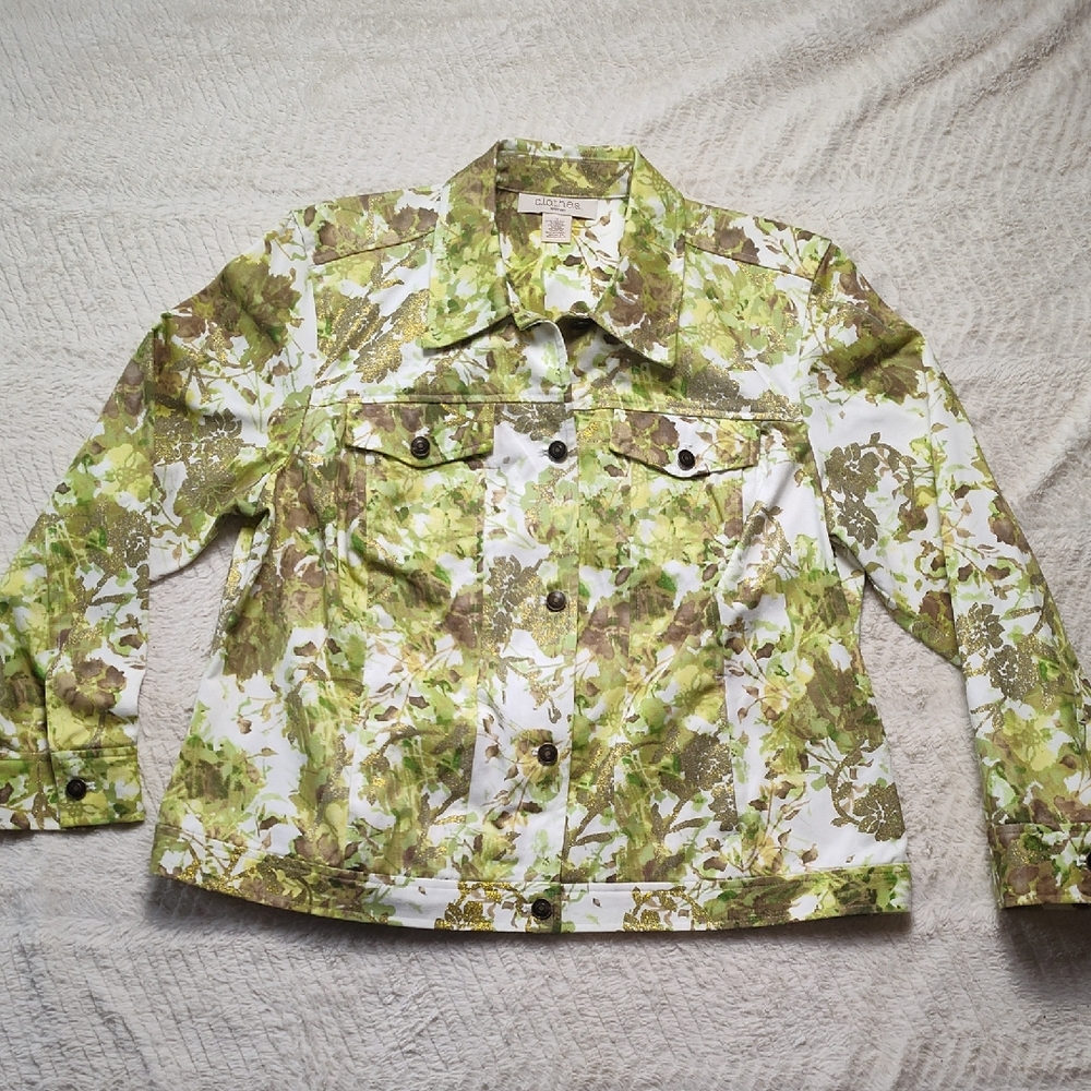 C.L.O.T.H.E.S. Green Yellow Gold Glitter Floral Jean Jacket XL